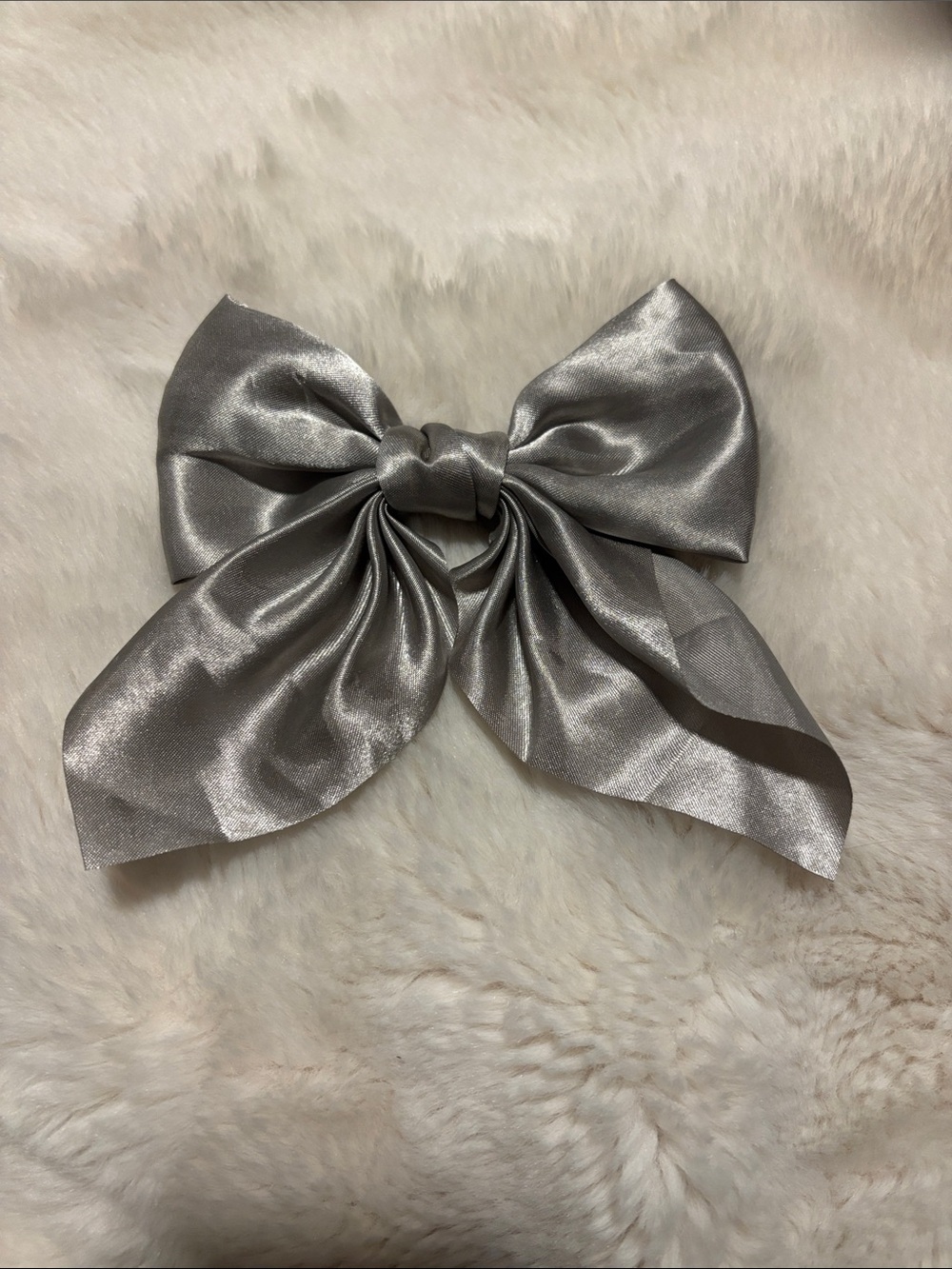 Silver Satin Hair Bow Clip for Kids